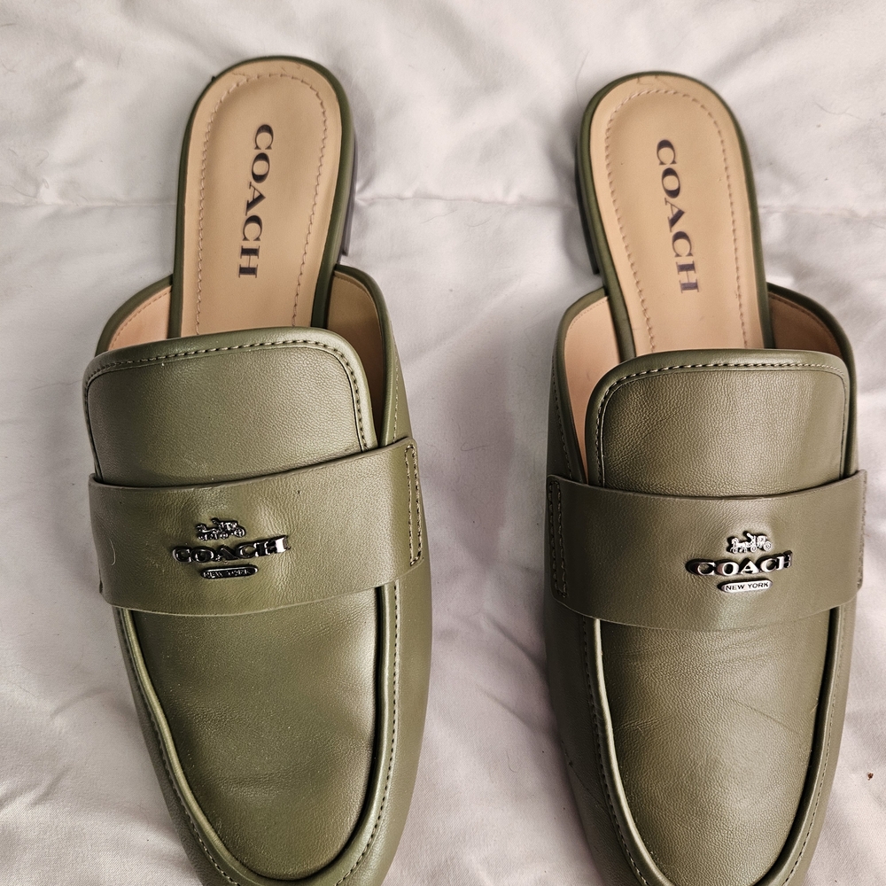 Coach Sage Green Leather Slip-Ons